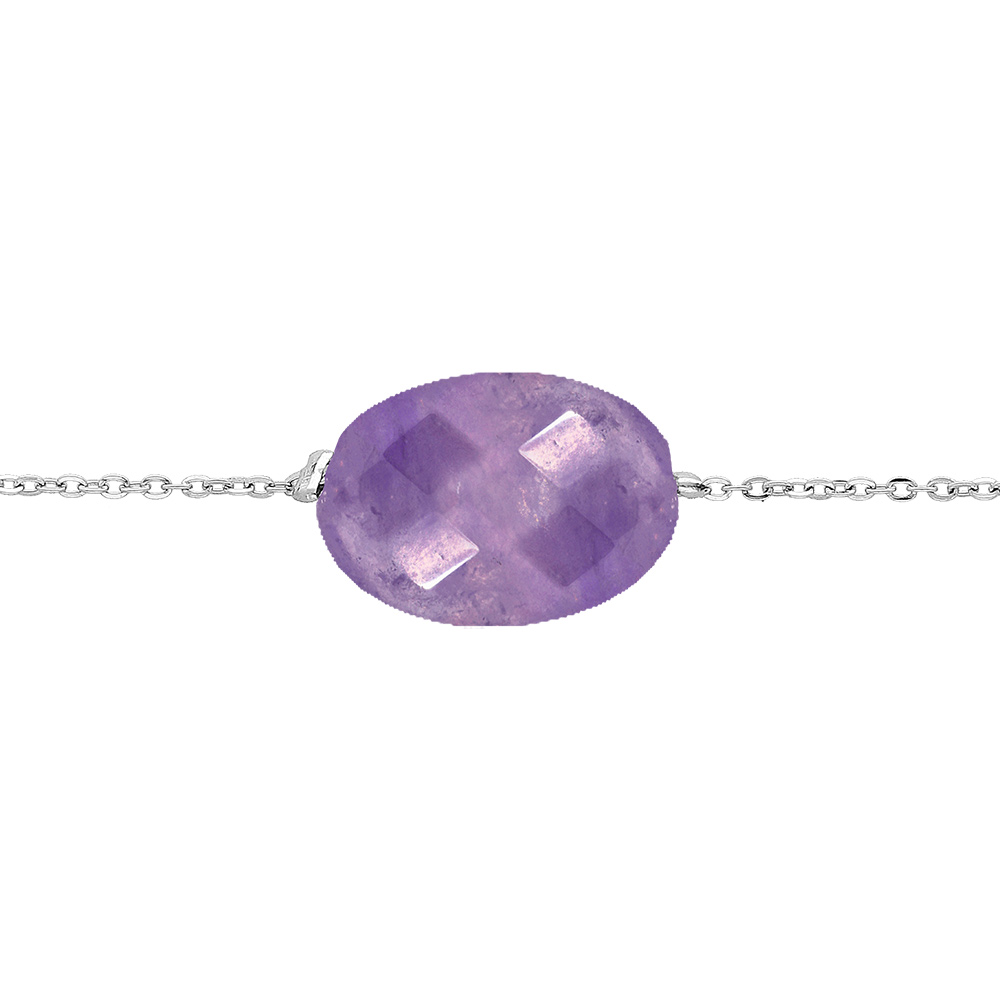 Bracelet en acier cha�ne avec pierre naturelle Am�trine (cr�ativit� & s�r�nit�) 15+3cm - Vue 1