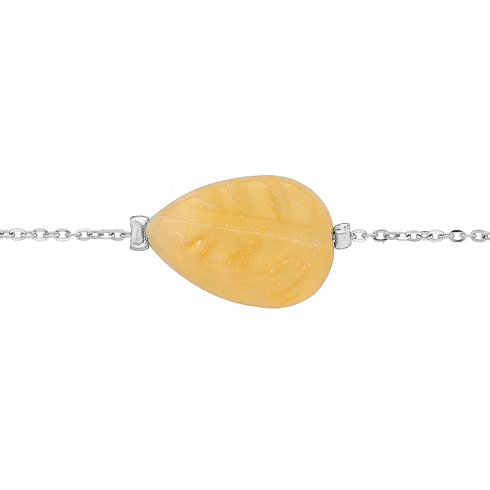 Bracelet en acier cha�ne avec pierre naturelle Jade jaune (equilibre & honnetet�) 15+3cm - Vue 1