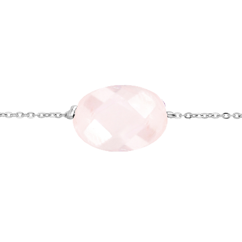 Bracelet en acier cha�ne avec pierre naturelle Quartz rose (amour & paix) 15+3cm - Vue 1