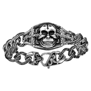 Bracelet en acier chaîne gros maillons et tête de mort 23cm - Vue 1