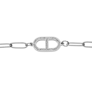 Bracelet en acier chane mailles rectangulaires avec gorsse maille marine au centre et oxydes blancs sertis 16+3cm - Vue 1