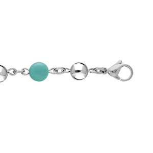 Bracelet en acier chane type marseillais avec boules de Jade bleu vritable 16+3cm - Vue 1