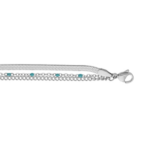 Bracelet en acier 3 chanes et perles couleur turquoise de synthse 16,5+3cm - Vue 1