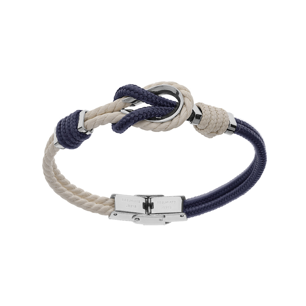 Bracelet en acier cordon bicolore blanc et bleu noeud marin 20cm r�glable - Vue 1
