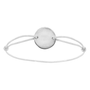 Bracelet en acier cordon blanc coulissant avec plaque ronde au milieu - Vue 1