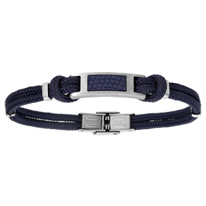 Bracelet en acier cordon bleu en coton avec effet cuir sur le dessus rglable 21cm - Vue 1