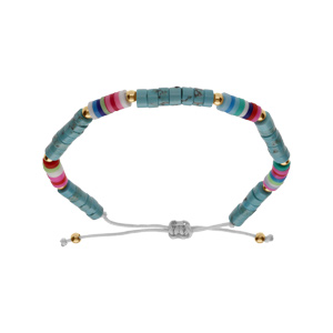 Bracelet en acier cordon coulissant rondelles turquoise imitation et caoutchouc colors - Vue 1