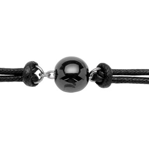 Bracelet en acier cordon doubl en coton noir avec 1 boule en cramique noire au milieu - longueur 17cm + 2cm de rallonge - Vue 1
