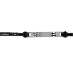 Bracelet en acier cordon doubl noir avec plaque identit au milieu - longueur 18 + 2cm rallonge - Vue 1