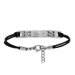 Bracelet en acier cordon doubl noir avec plaque identit grave \