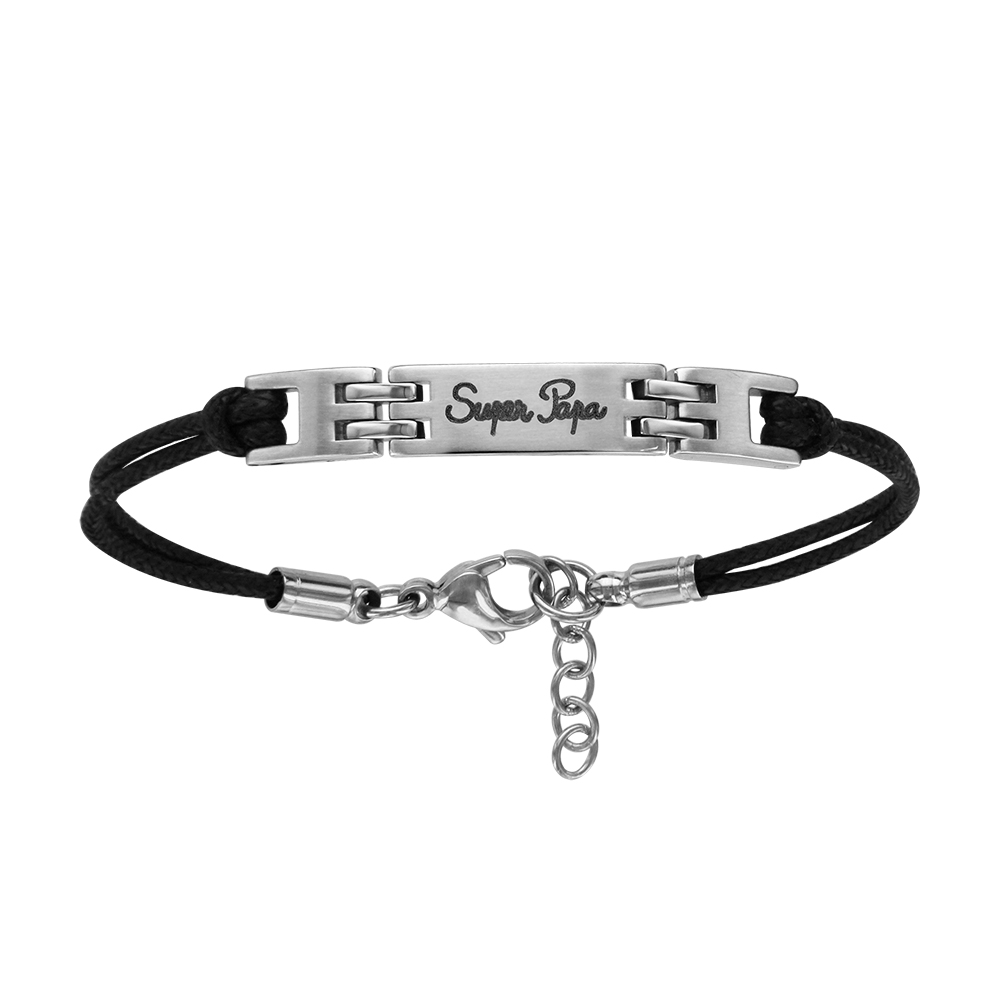 Bracelet en acier cordon doubl� noir avec plaque identit� grav�e \