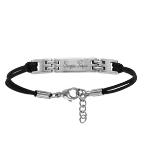 Bracelet en acier cordon doubl noir avec plaque identit grave \