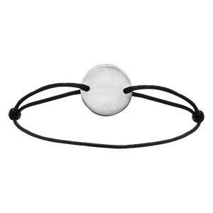 Bracelet en acier cordon noir coulissant avec plaque ronde au milieu - Vue 1