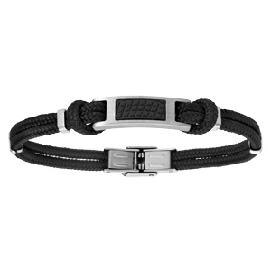 Bracelet en acier cordon noir en coton avec effet cuir sur le dessus rglable 21cm - Vue 1