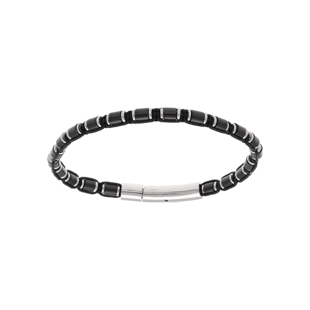 Bracelet en acier cordon noir et sodalite v�ritable 20cm - Vue 1