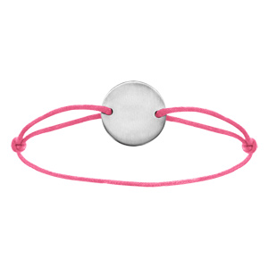 Bracelet en acier cordon rose coulissant avec plaque ronde au milieu - Vue 1