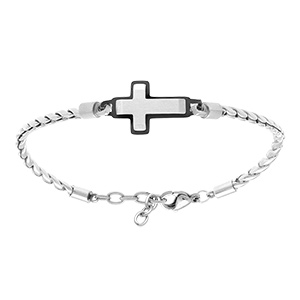 Bracelet en acier croix 20mm contour PVD noir  - 19+2cm