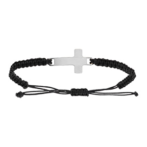 Bracelet en acier croix 25mm cordon noir coulissant