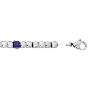 Bracelet en acier cubes lisses et cubes en Agate bleue 18,5+3cm - Vue 1