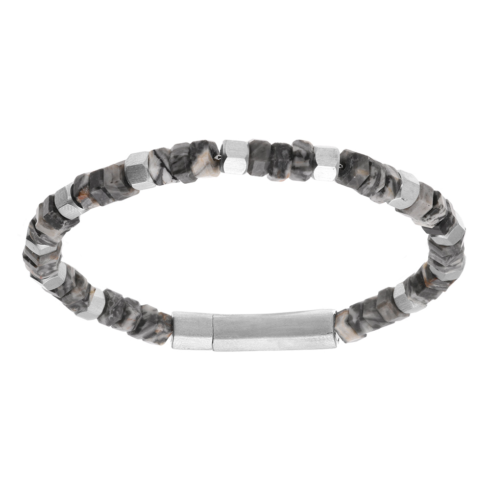 Bracelet en acier de boules de jaspe grise - 20cm - Vue 1