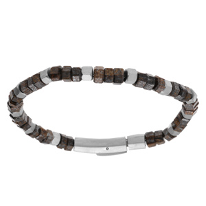 Bracelet en acier de boules marron d\' ilménite et de bronzitite - 20cm - Vue 1