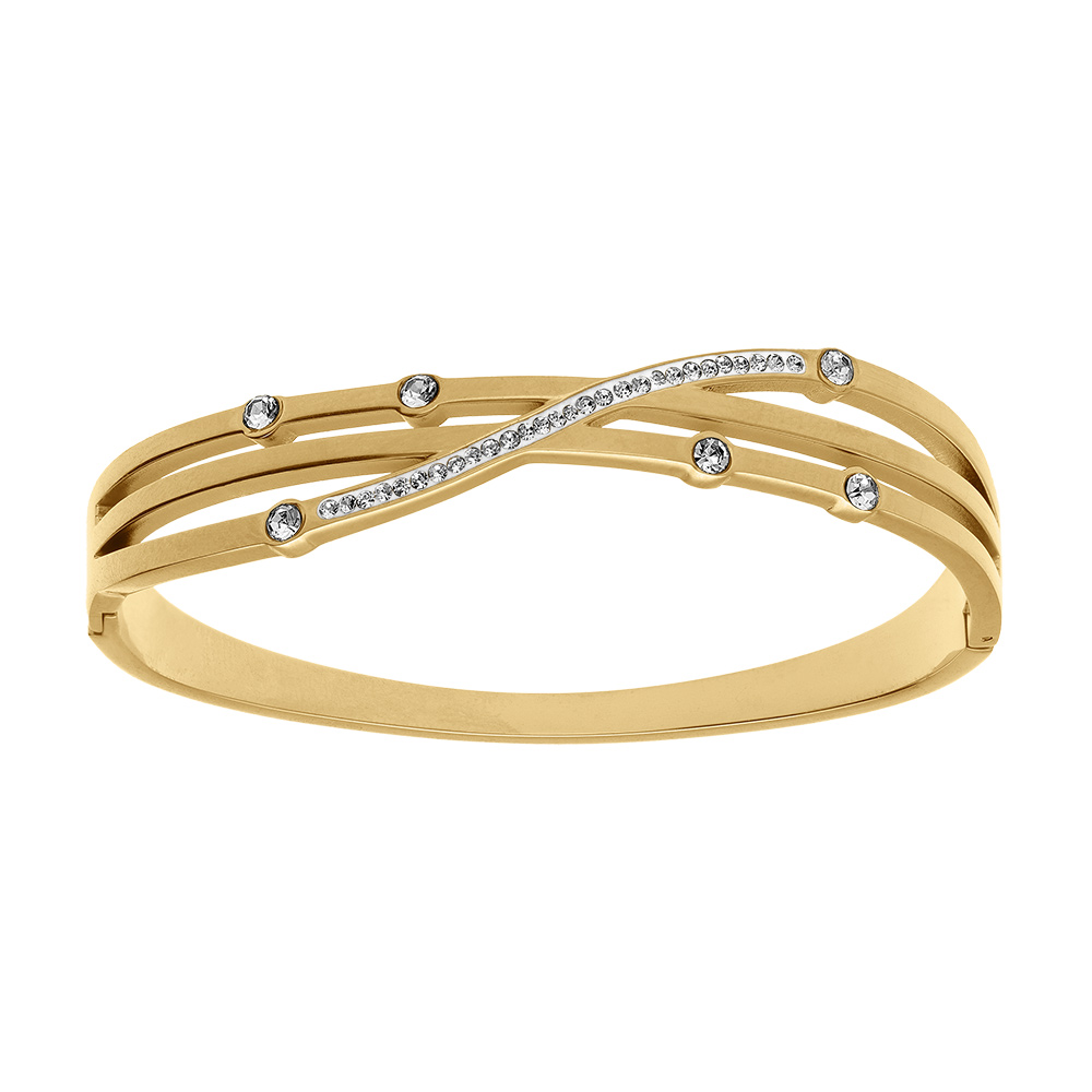 Bracelet en acier dor� articul� avec oxydes blancs sertis - 60mm - Vue 1