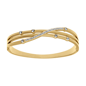 Bracelet en acier dor� articul� avec oxydes blancs sertis - 60mm
