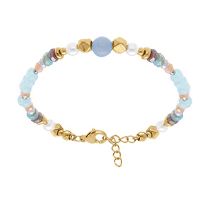 Bracelet en acier dor avec boules 4mm verre facet perle imitation et slnite -16.5+3cm