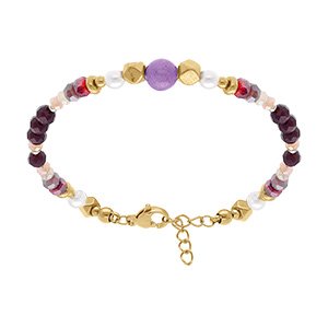 Bracelet en acier dor avec boules 4mm verre facet perles imitation et amthyste 6mm vritable - 16.5+3cmen
