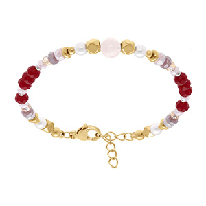 Bracelet en acier dor� avec boules 4mm verre facet� perles imitation et quartz 6mm v�ritable - 16.5+3cm