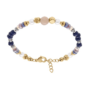 Bracelet en acier dor avec boules verre facet 4mm ,perle imitation et pierre de lune 6mm vritable -16.5+3cm