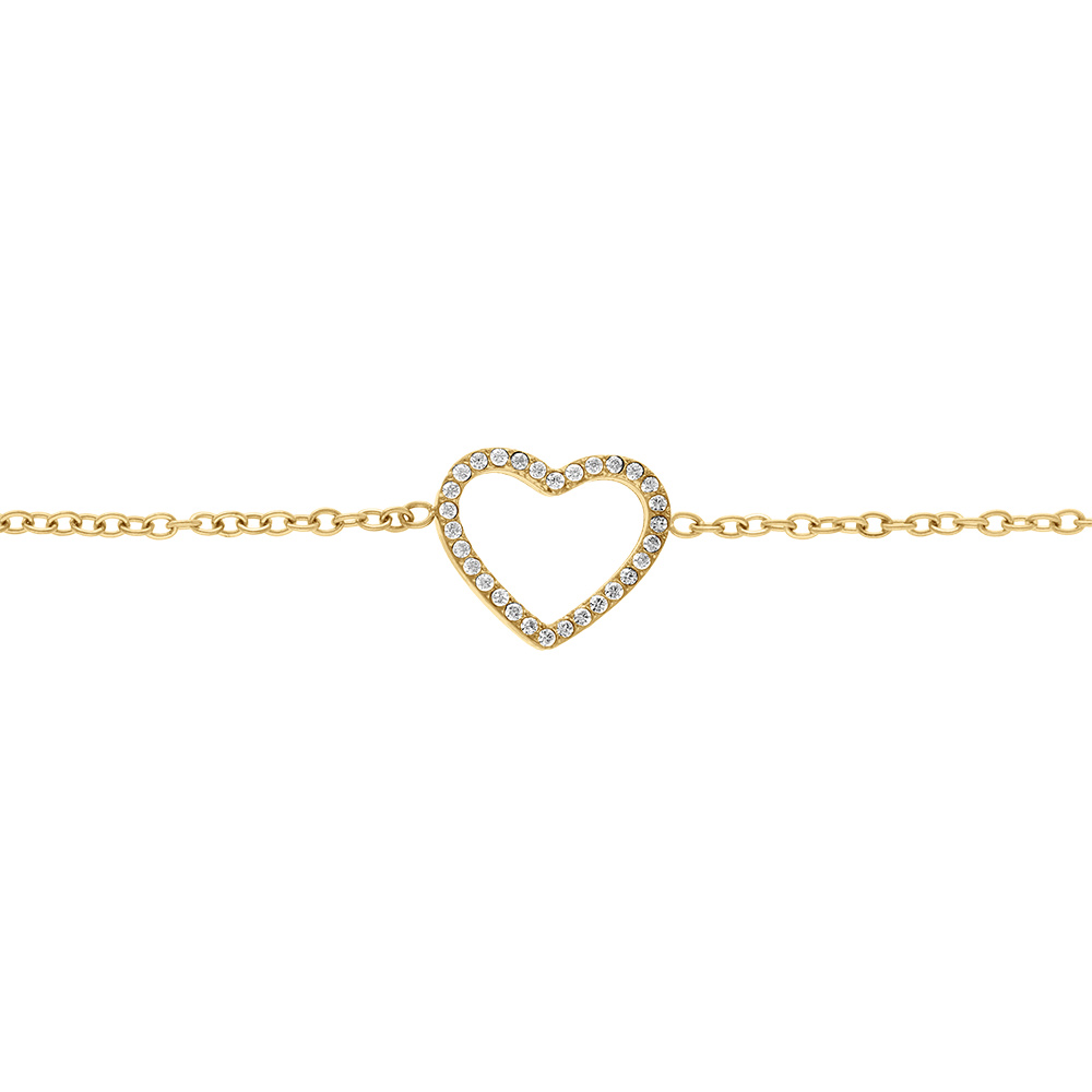 Bracelet en acier dor� avec coeur contour d\'oxydes blancs - 16+3cm - Vue 1