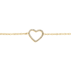 Bracelet en acier doré avec coeur contour d\'oxydes blancs - 16+3cm - Vue 1