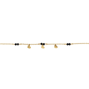 Bracelet en acier doré avec coeurs lisses et oxydes noirs facetés - 16+3cm - Vue 1
