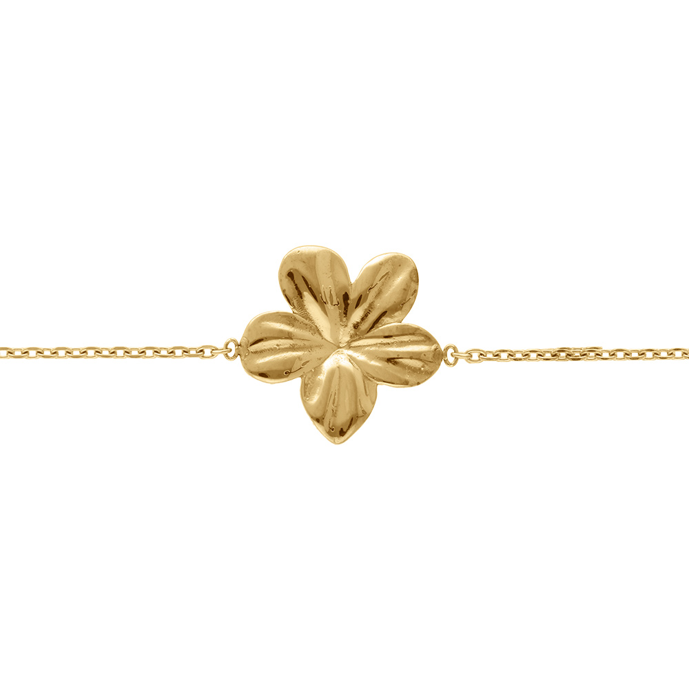 Bracelet en acier dor� avec fleur fleur 15mm - longueur 16+3cm - Vue 1