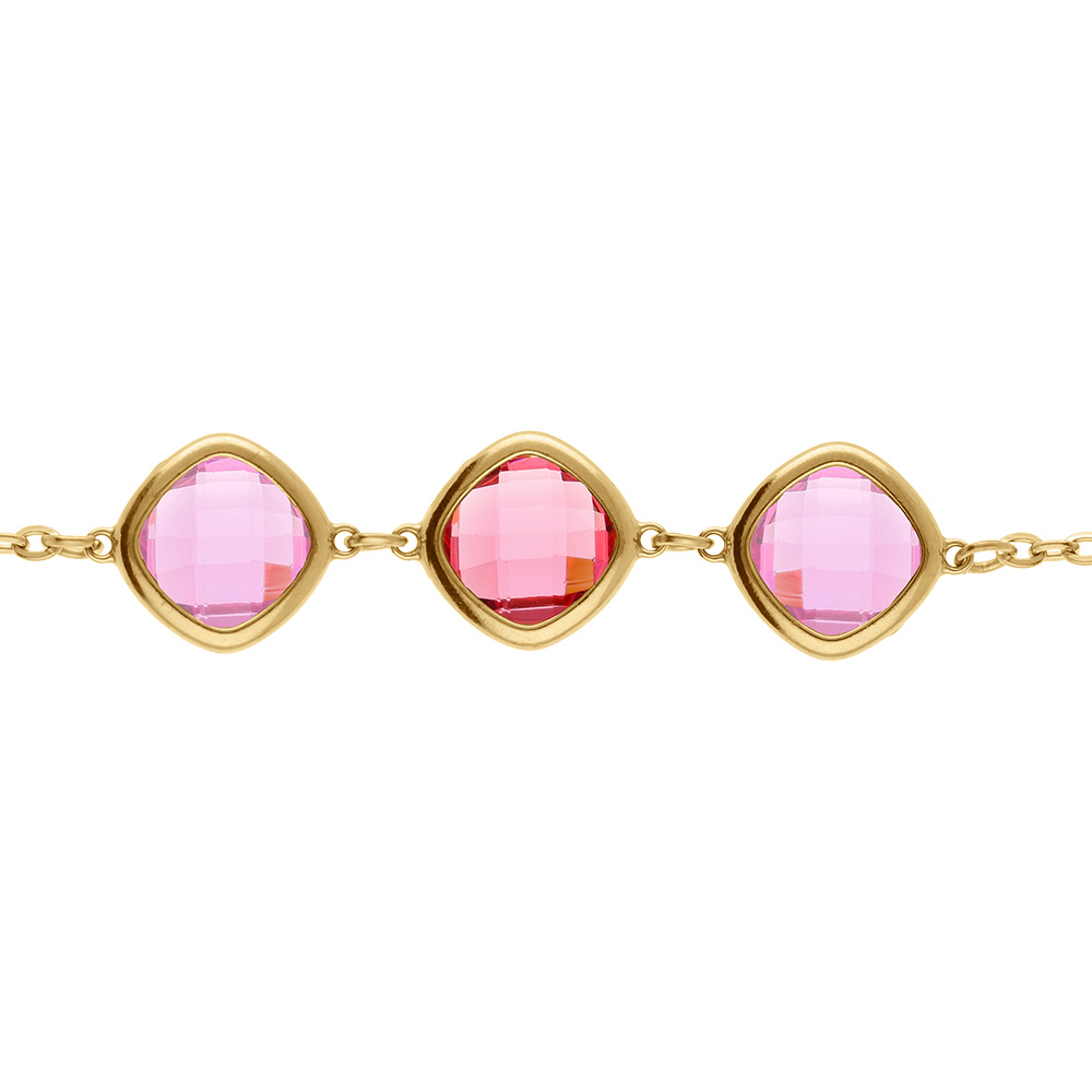 Bracelet en acier dor� avec oxydes carr�s d�grad� de rose -17+2cm - Vue 1