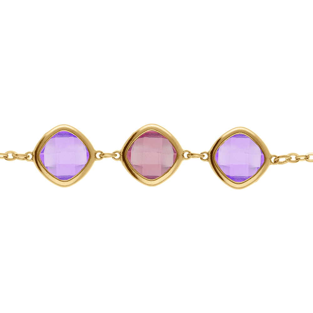 Bracelet en acier dor� avec oxydes carr�s d�grad� de violet -17+2cm - Vue 1