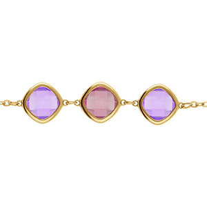 Bracelet en acier dor� avec oxydes carr�s d�grad� de violet -17+2cm