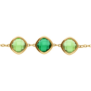 Bracelet en acier dor� avec oxydes carr�s vert fonc� et vert clair - 17+2cm