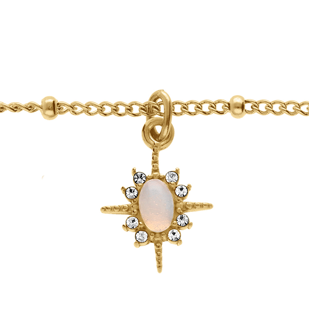 Bracelet en acier dor� avec pampille perle ovale imitation et contour d\'oxydes blancs  - 16+3cm - Vue 1