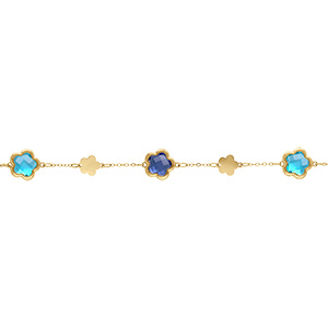 Bracelet en acier dor� avec pastilles de fleurs dor�es et oxydes forme fleur bleus - 16+3cm