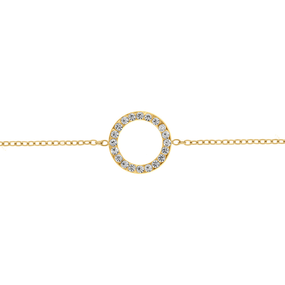 Bracelet en acier dor� cercle avec contour d\'oxydes blancs - 16+3cm - Vue 1