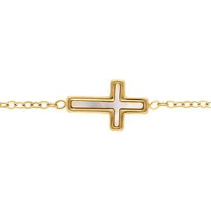Bracelet en acier dor� croix nacre imitation - 16+3cm