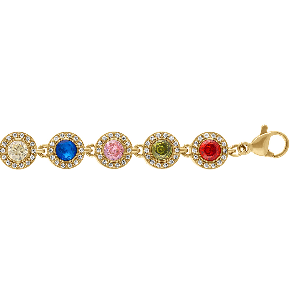 Bracelet en acier dor� d\'�l�ments ronds avec oxydes multicouleur entour�s d\' oxydes blancs -  15+5cm - Vue 1