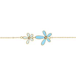 Bracelet en acier doré deux fleurs en résine bleu - 16+3cm - Vue 1