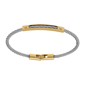 Bracelet en acier dor� et c�ble gris