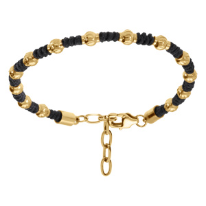 Bracelet en acier doré et corde noire - 19+3cm - Vue 1