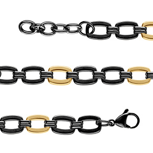 Bracelet en acier dor� et PVD noir maille rectangulaire -18+3cm