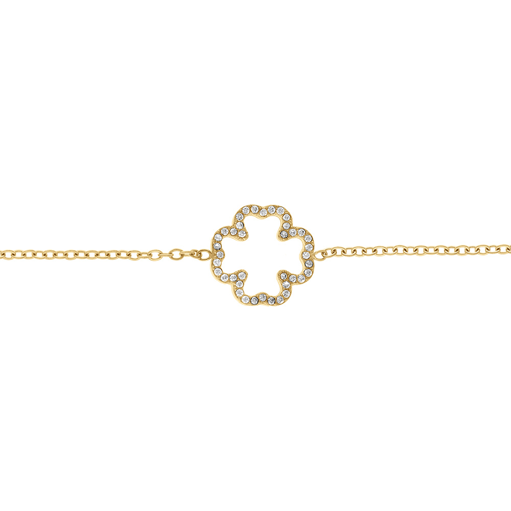 Bracelet en acier dor� fleur avec contour oxydes blancs - 16+3cm - Vue 1