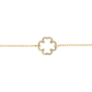 Bracelet en acier doré fleur avec contour oxydes blancs - 16+3cm - Vue 1